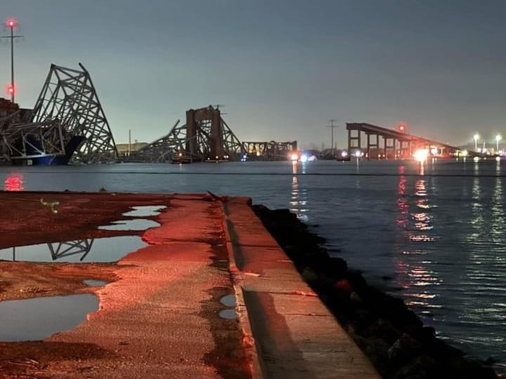 Breaking News: Collision at the Francis Scott Key Bridge, causing collapse